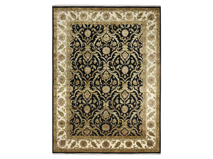 8'10" x 12'2" New Hand Knotted Black Wool & Silk Rectangle Oriental Rug - MOA10275592