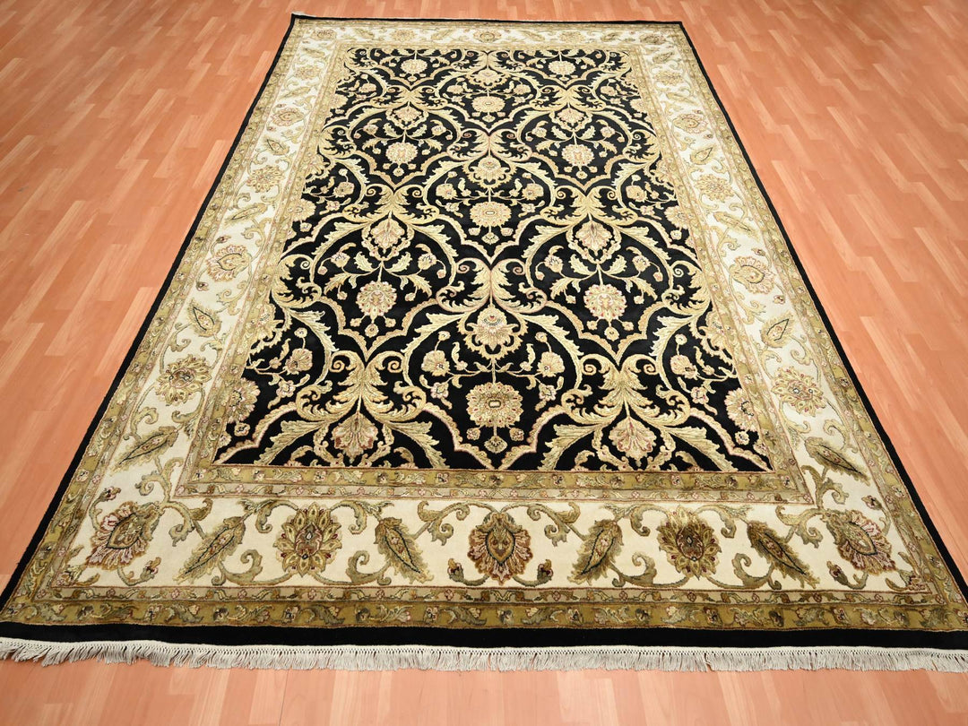 8'10" x 12'2" New Hand Knotted Black Wool & Silk Rectangle Oriental Rug - MOA10275592