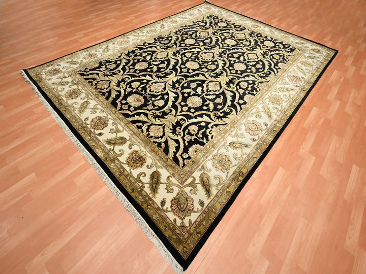8'10" x 12'2" New Hand Knotted Black Wool & Silk Rectangle Oriental Rug - MOA10275592