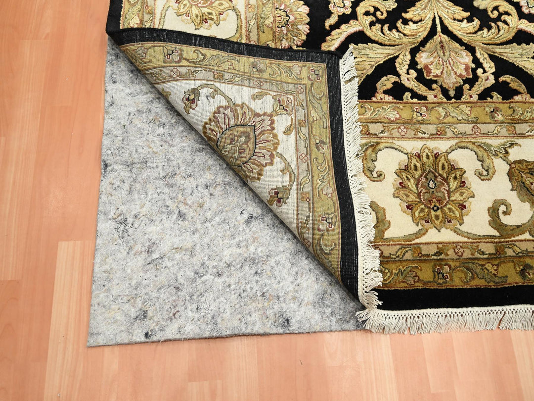 8'10" x 12'2" New Hand Knotted Black Wool & Silk Rectangle Oriental Rug - MOA10275592