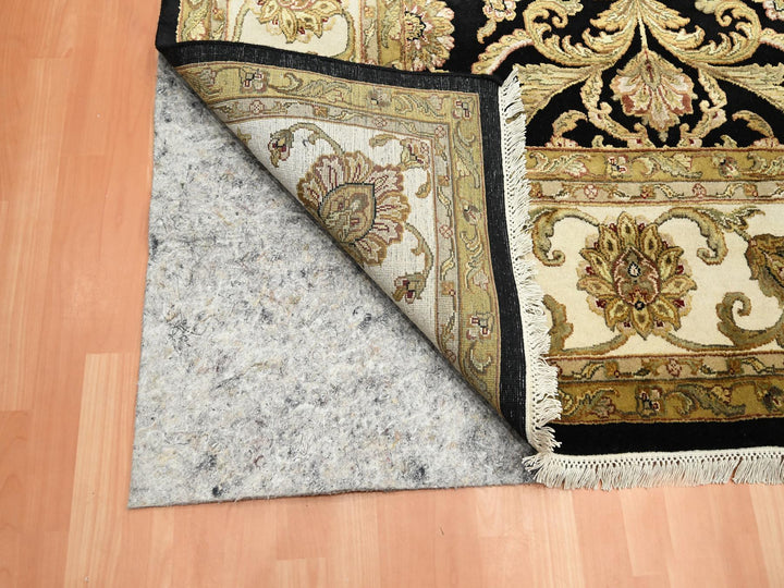 8'10" x 12'2" New Hand Knotted Black Wool & Silk Rectangle Oriental Rug - MOA10275592
