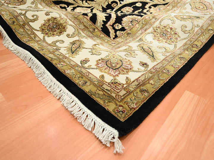 8'10" x 12'2" New Hand Knotted Black Wool & Silk Rectangle Oriental Rug - MOA10275592