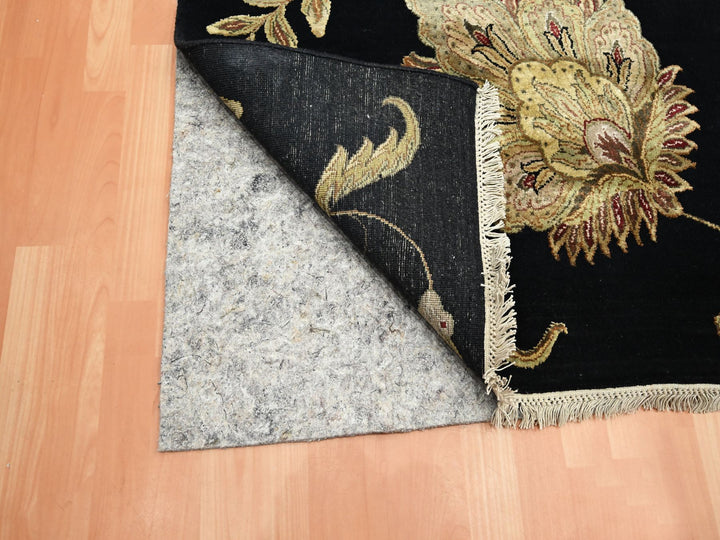 9'2" x 11'8" New Hand Knotted Black Wool & Silk Rectangle Oriental Rug - MOA10275593