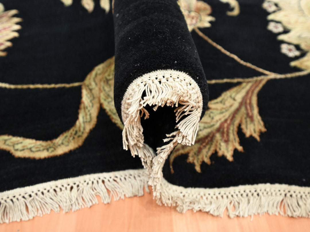 9'2" x 11'8" New Hand Knotted Black Wool & Silk Rectangle Oriental Rug - MOA10275593