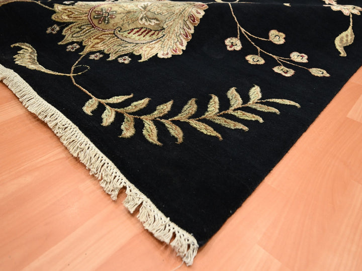 9'2" x 11'8" New Hand Knotted Black Wool & Silk Rectangle Oriental Rug - MOA10275593