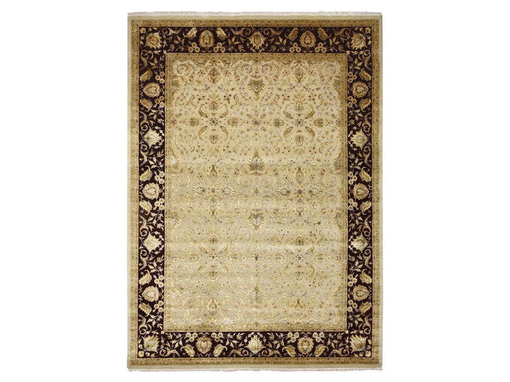 8'9" x 12'1" New Hand Knotted Ivory Wool & Silk Rectangle Oriental Rug - MOA10275597