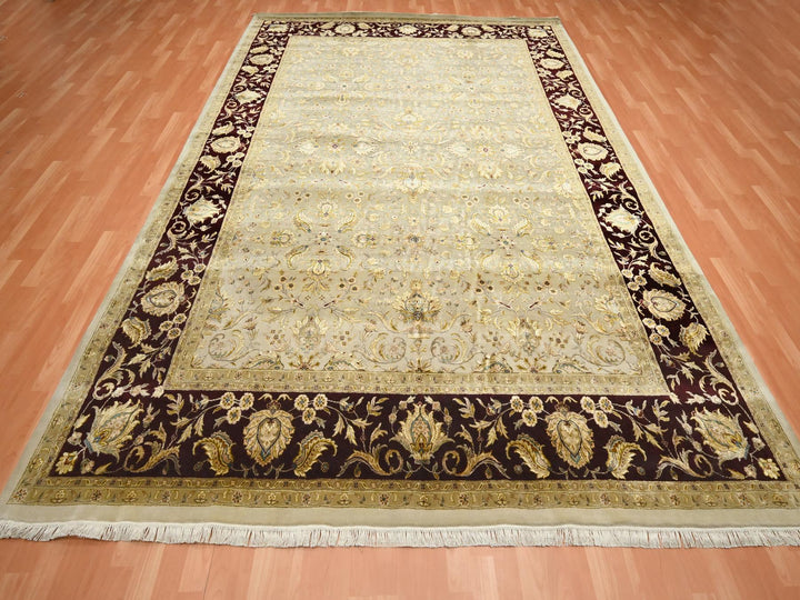 8'9" x 12'1" New Hand Knotted Ivory Wool & Silk Rectangle Oriental Rug - MOA10275597