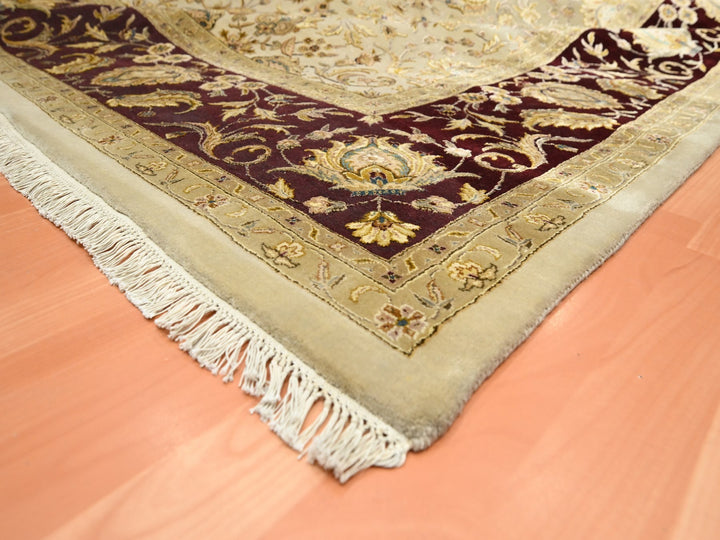 8'9" x 12'1" New Hand Knotted Ivory Wool & Silk Rectangle Oriental Rug - MOA10275597