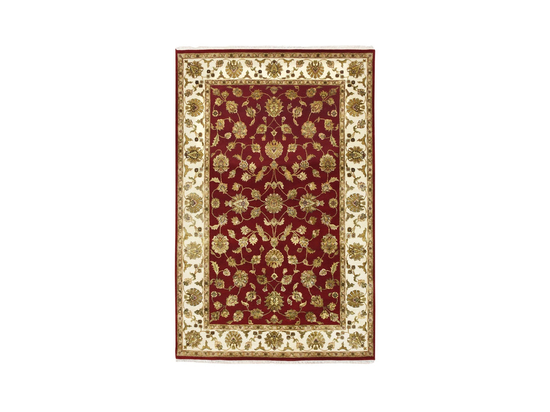 5'11" x 9'2" New Hand Knotted Red Wool & Silk Rectangle Oriental Rug - MOA10275599