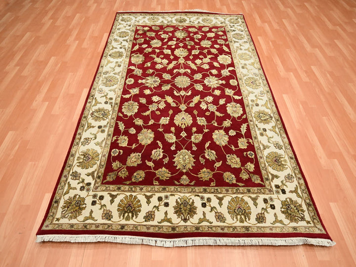 5'11" x 9'2" New Hand Knotted Red Wool & Silk Rectangle Oriental Rug - MOA10275599