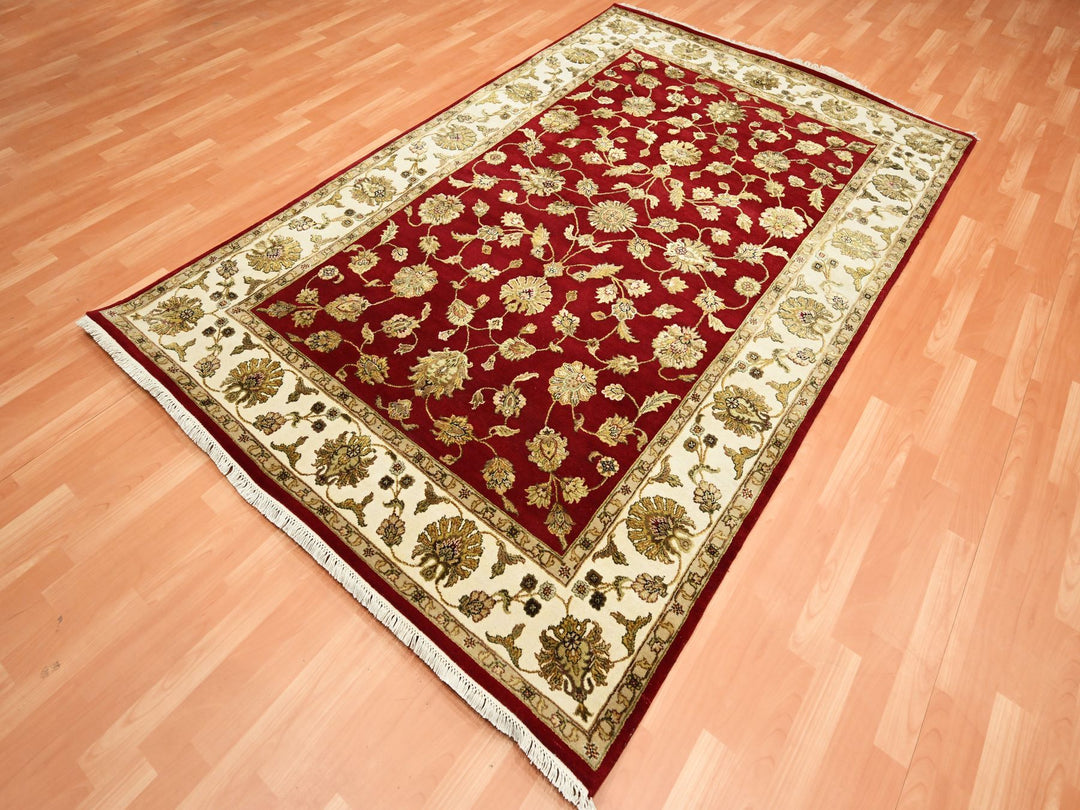 5'11" x 9'2" New Hand Knotted Red Wool & Silk Rectangle Oriental Rug - MOA10275599