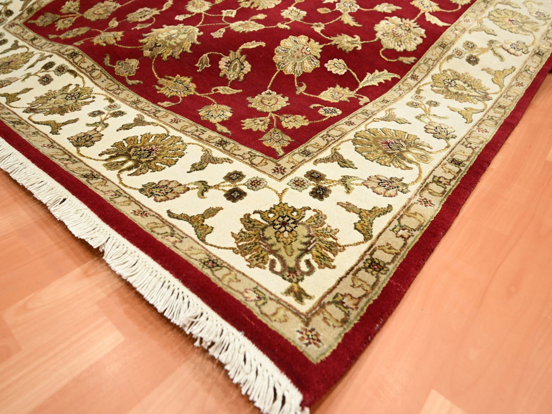 5'11" x 9'2" New Hand Knotted Red Wool & Silk Rectangle Oriental Rug - MOA10275599