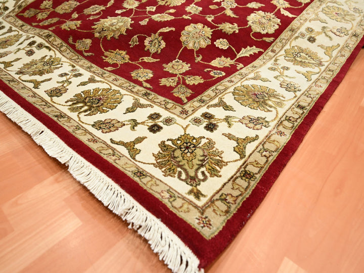 5'11" x 9'2" New Hand Knotted Red Wool & Silk Rectangle Oriental Rug - MOA10275599