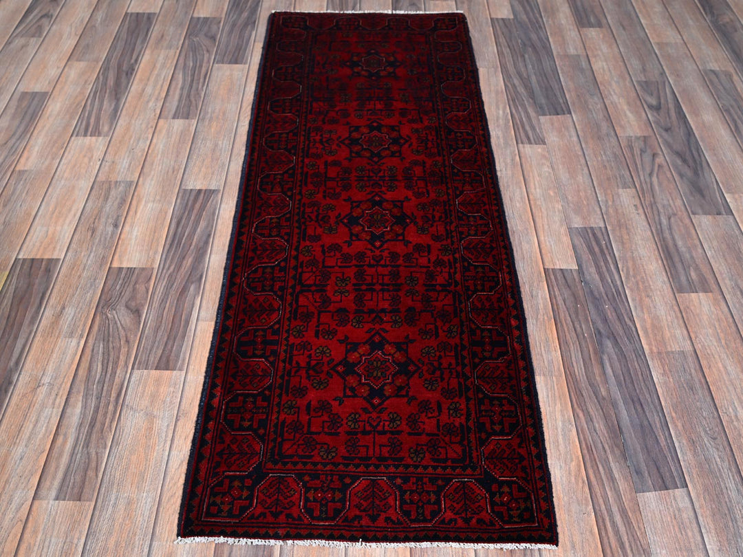 1'10" x 5'1" New Hand Knotted Red Wool Runner Oriental Rug - MOA102755