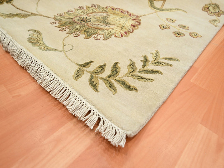 5'11" x 8'11" New Hand Knotted Ivory Wool & Silk Rectangle Oriental Rug - MOA10275600