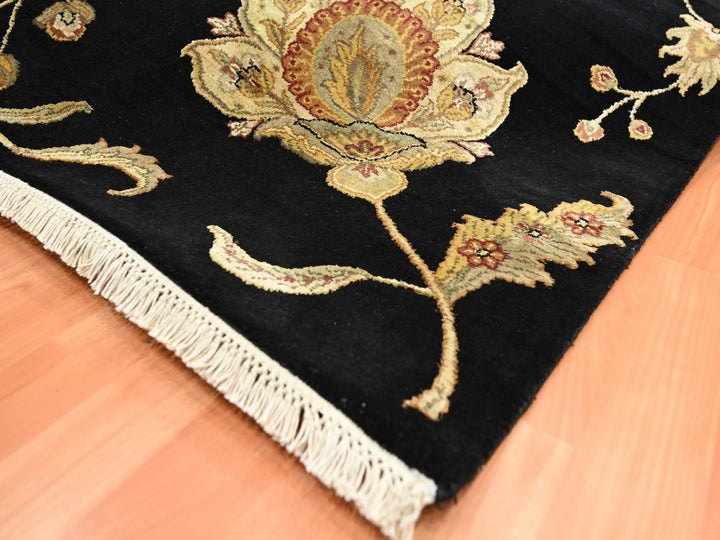 5'10" x 8'10" New Hand Knotted Black Wool & Silk Rectangle Oriental Rug - MOA10275601