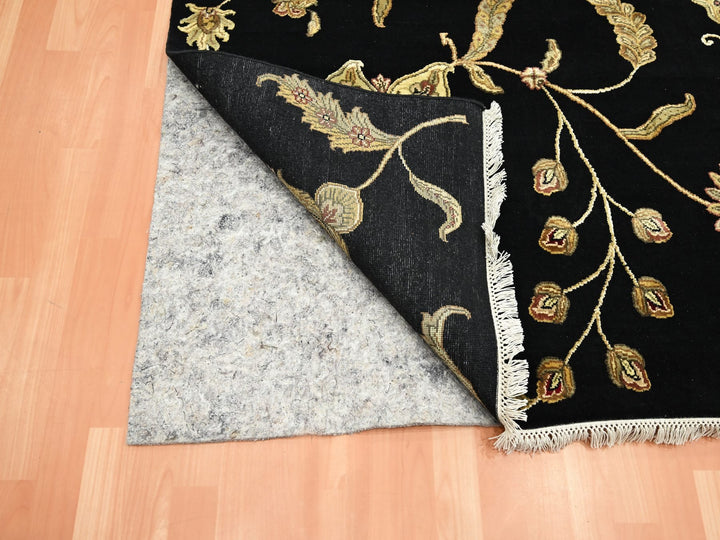 6'0" x 8'10" New Hand Knotted Black Wool & Silk Rectangle Oriental Rug - MOA10275602