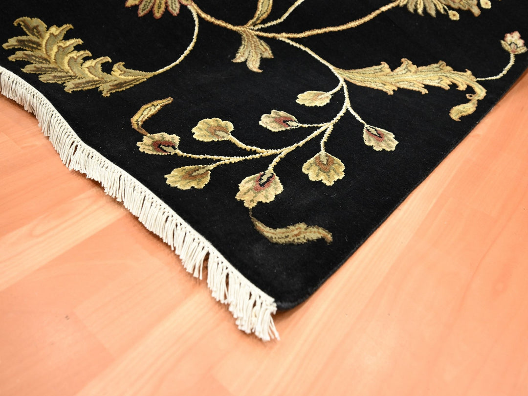 6'0" x 8'10" New Hand Knotted Black Wool & Silk Rectangle Oriental Rug - MOA10275602