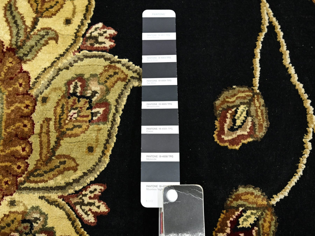 6'0" x 8'10" New Hand Knotted Black Wool & Silk Rectangle Oriental Rug - MOA10275602