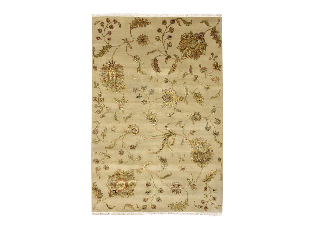 6'0" x 8'10" New Hand Knotted Brown Wool & Silk Rectangle Oriental Rug - MOA10275603