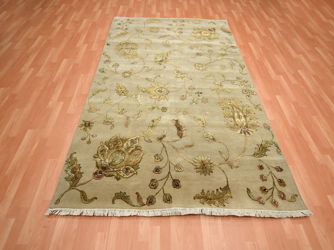 6'0" x 8'10" New Hand Knotted Brown Wool & Silk Rectangle Oriental Rug - MOA10275603