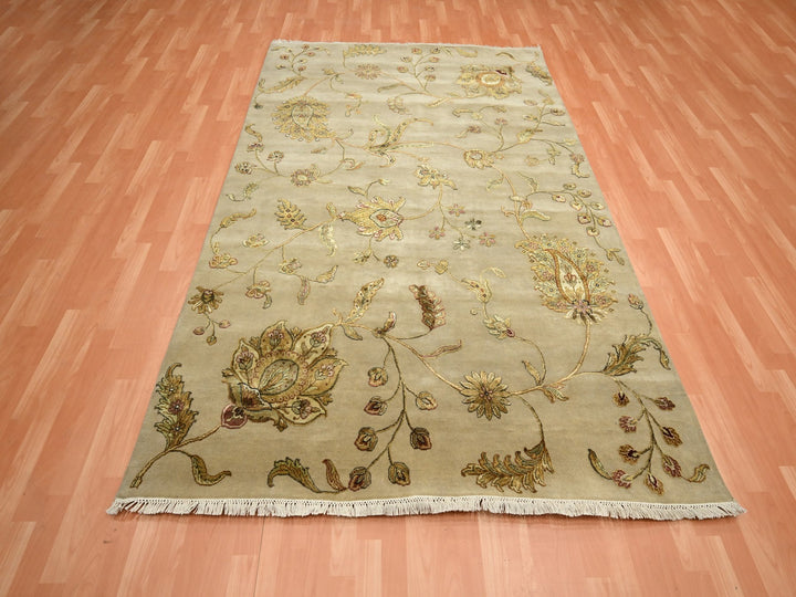 6'0" x 8'10" New Hand Knotted Brown Wool & Silk Rectangle Oriental Rug - MOA10275603
