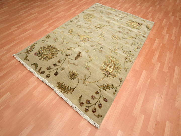 6'0" x 8'10" New Hand Knotted Brown Wool & Silk Rectangle Oriental Rug - MOA10275603