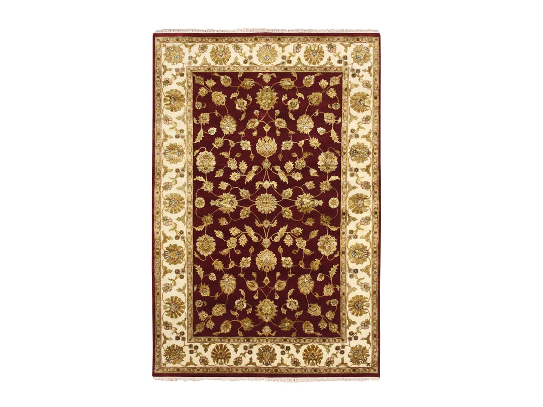 5'11" x 8'11" New Hand Knotted Red Wool & Silk Rectangle Oriental Rug - MOA10275604