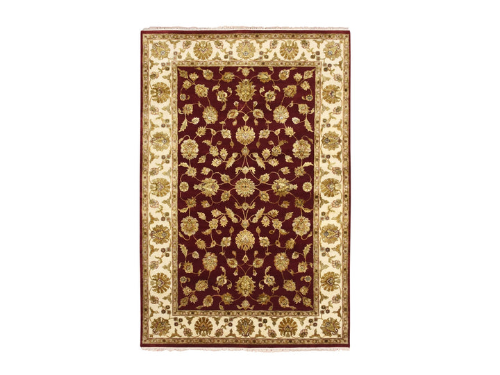 5'11" x 8'11" New Hand Knotted Red Wool & Silk Rectangle Oriental Rug - MOA10275604