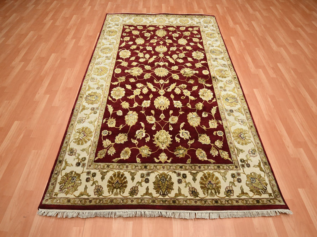 5'11" x 8'11" New Hand Knotted Red Wool & Silk Rectangle Oriental Rug - MOA10275604