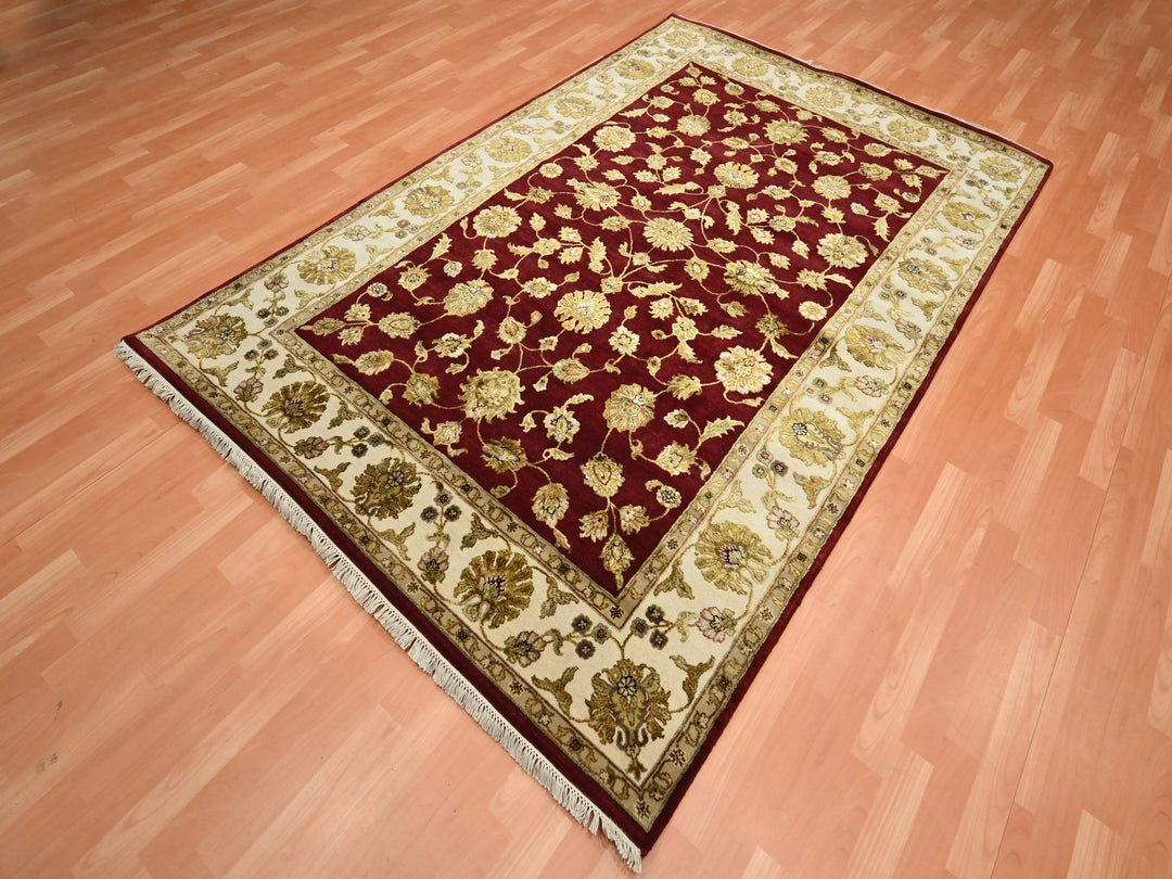 5'11" x 8'11" New Hand Knotted Red Wool & Silk Rectangle Oriental Rug - MOA10275604