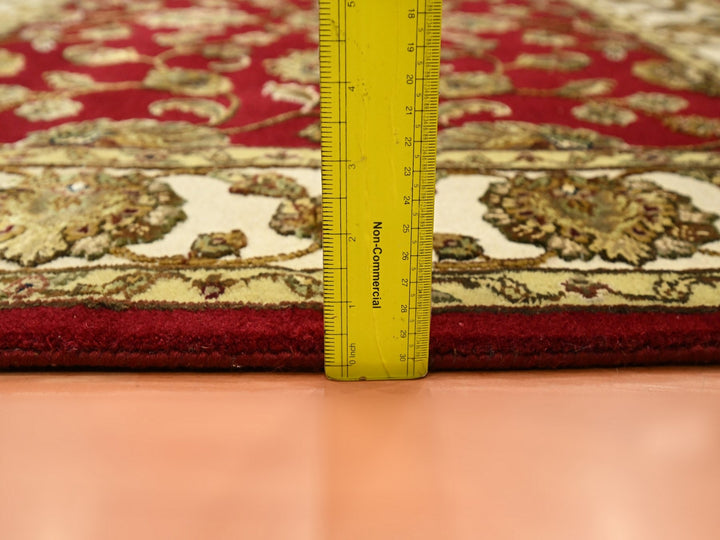 4'2" x 4'11" New Hand Knotted Red Wool & Silk Square Oriental Rug - MOA10275605