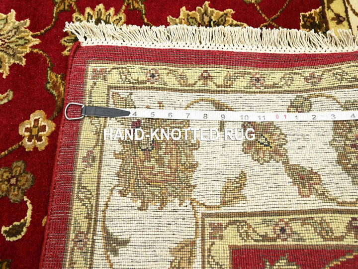 4'2" x 4'11" New Hand Knotted Red Wool & Silk Square Oriental Rug - MOA10275605