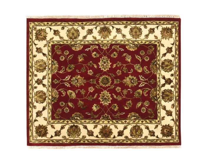 4'1" x 4'11" New Hand Knotted Red Wool & Silk Square Oriental Rug - MOA10275606