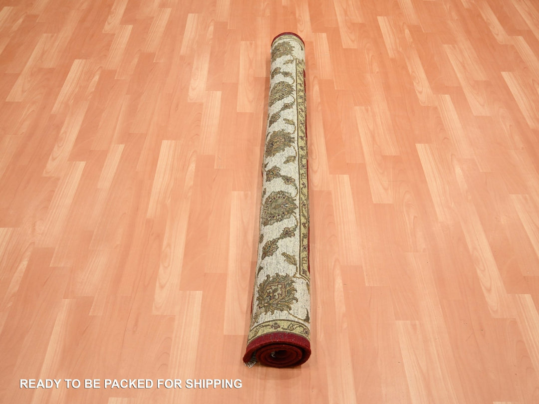 4'1" x 4'11" New Hand Knotted Red Wool & Silk Square Oriental Rug - MOA10275606