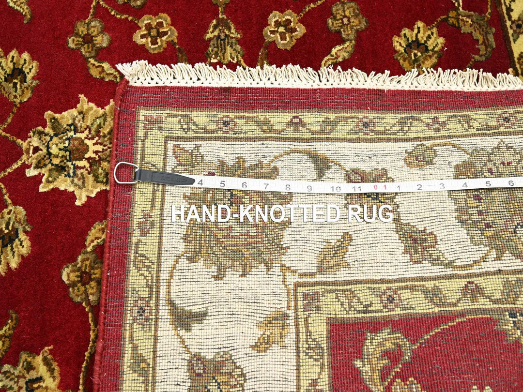 4'1" x 4'11" New Hand Knotted Red Wool & Silk Square Oriental Rug - MOA10275606