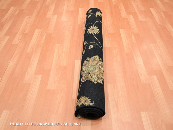 4'1" x 6'1" New Hand Knotted Black Wool & Silk Rectangle Oriental Rug - MOA10275608