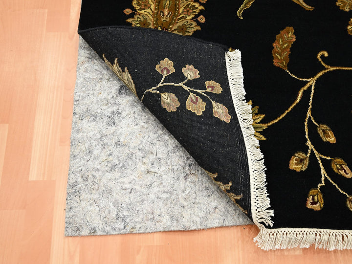 4'0" x 5'11" New Hand Knotted Black Wool & Silk Rectangle Oriental Rug - MOA10275609