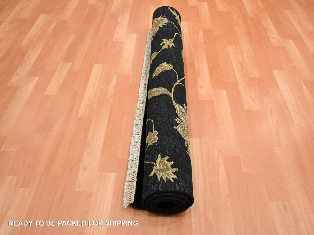 4'0" x 5'11" New Hand Knotted Black Wool & Silk Rectangle Oriental Rug - MOA10275609