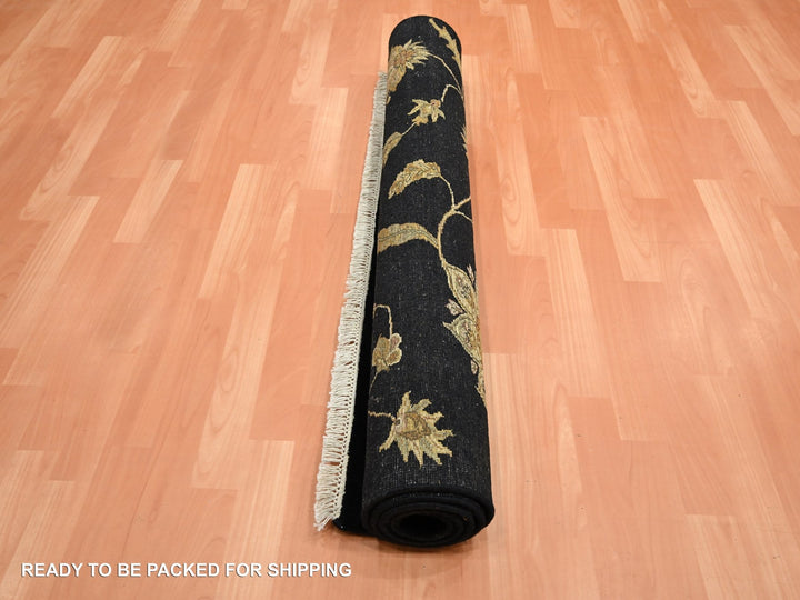 4'0" x 5'11" New Hand Knotted Black Wool & Silk Rectangle Oriental Rug - MOA10275609