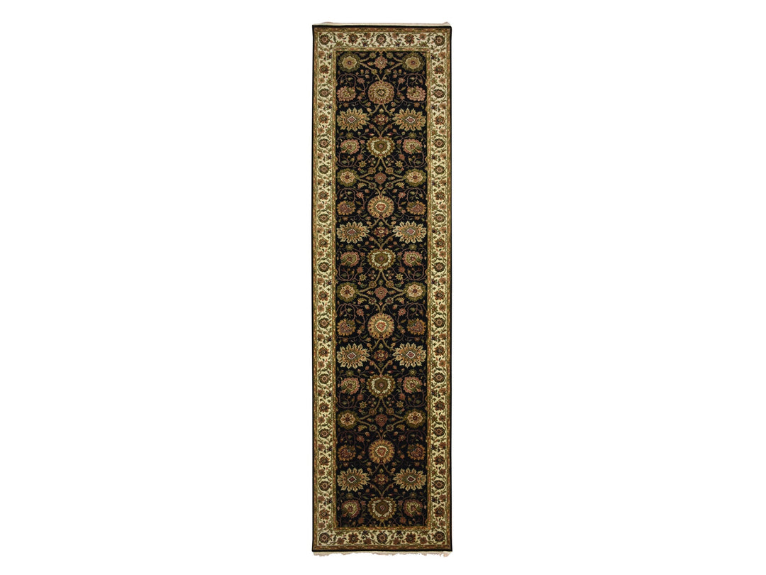 4'0" x 15'9" New Hand Knotted Black Wool & Silk Runner Oriental Rug - MOA10275610