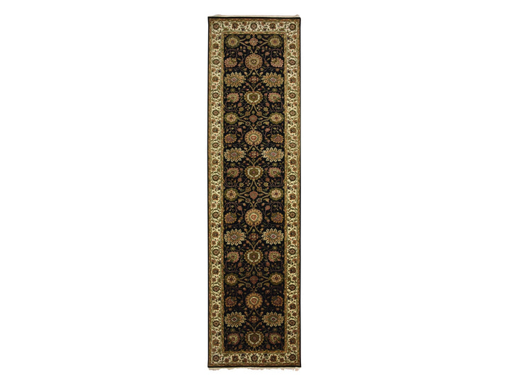 4'0" x 15'9" New Hand Knotted Black Wool & Silk Runner Oriental Rug - MOA10275610