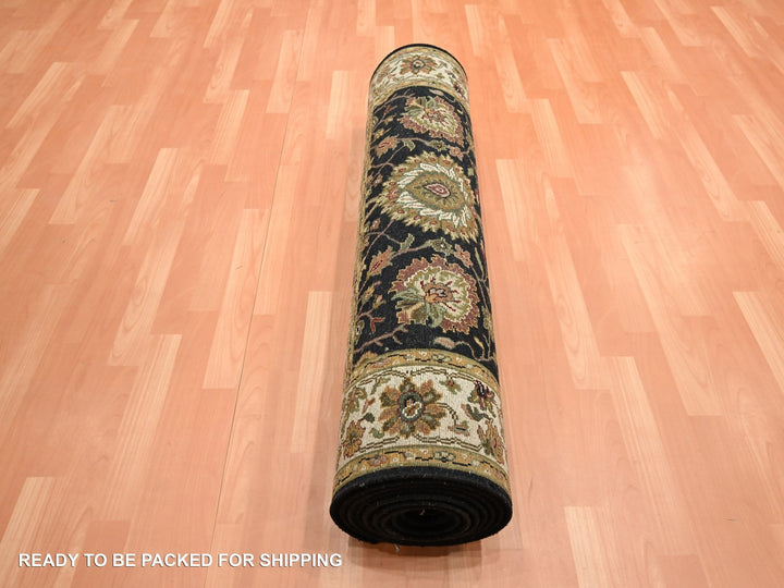4'0" x 15'9" New Hand Knotted Black Wool & Silk Runner Oriental Rug - MOA10275610