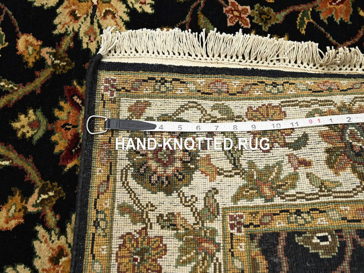 4'0" x 15'9" New Hand Knotted Black Wool & Silk Runner Oriental Rug - MOA10275610