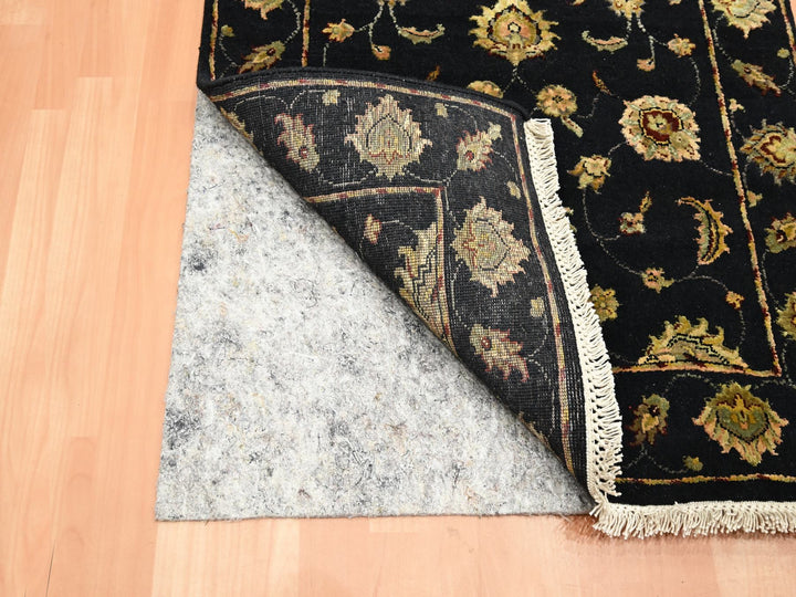2'7" x 12'3" New Hand Knotted Black Wool & Silk Runner Oriental Rug - MOA10275611