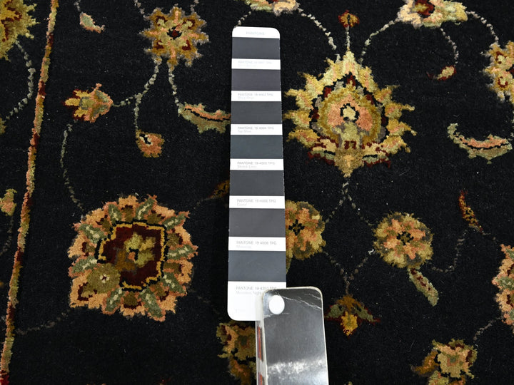 2'7" x 12'3" New Hand Knotted Black Wool & Silk Runner Oriental Rug - MOA10275611