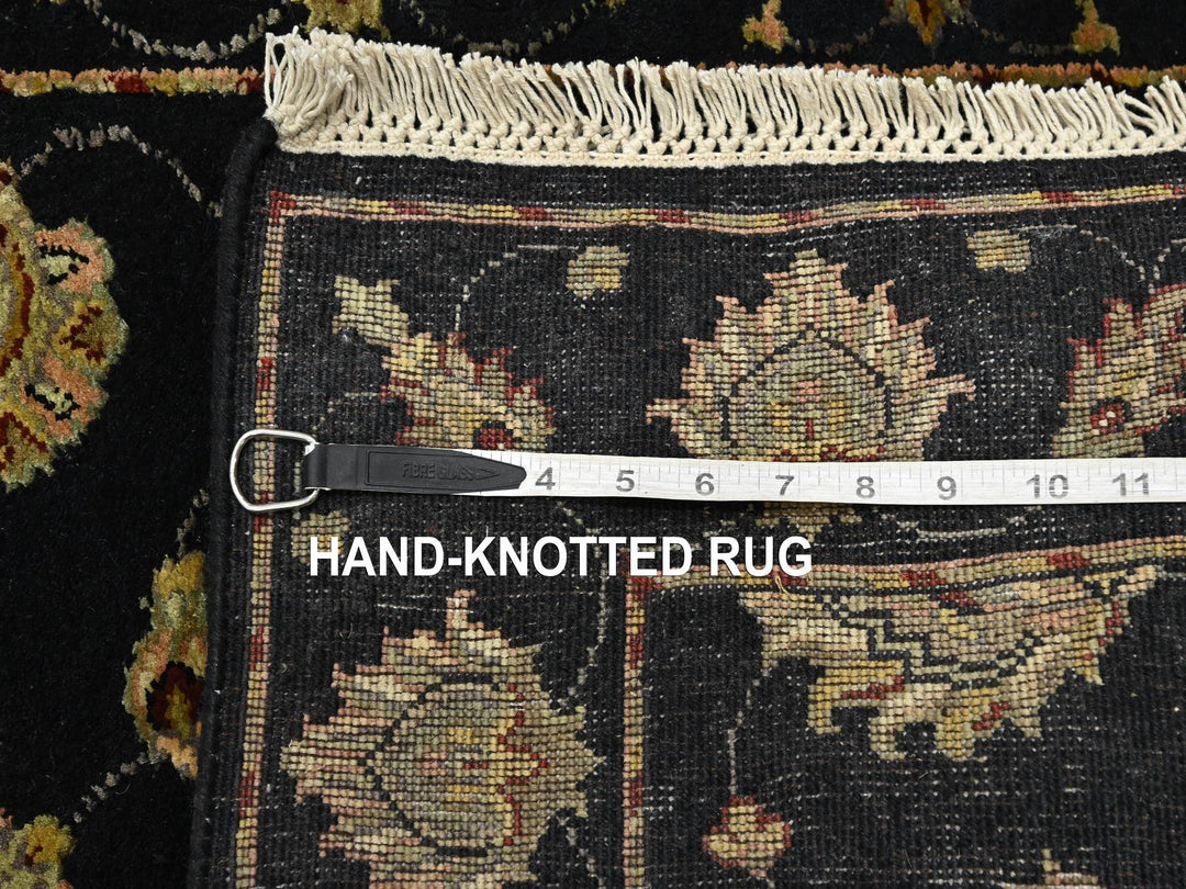 2'7" x 12'3" New Hand Knotted Black Wool & Silk Runner Oriental Rug - MOA10275611