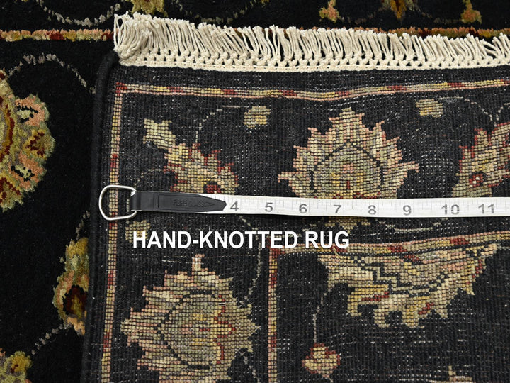 2'7" x 12'3" New Hand Knotted Black Wool & Silk Runner Oriental Rug - MOA10275611