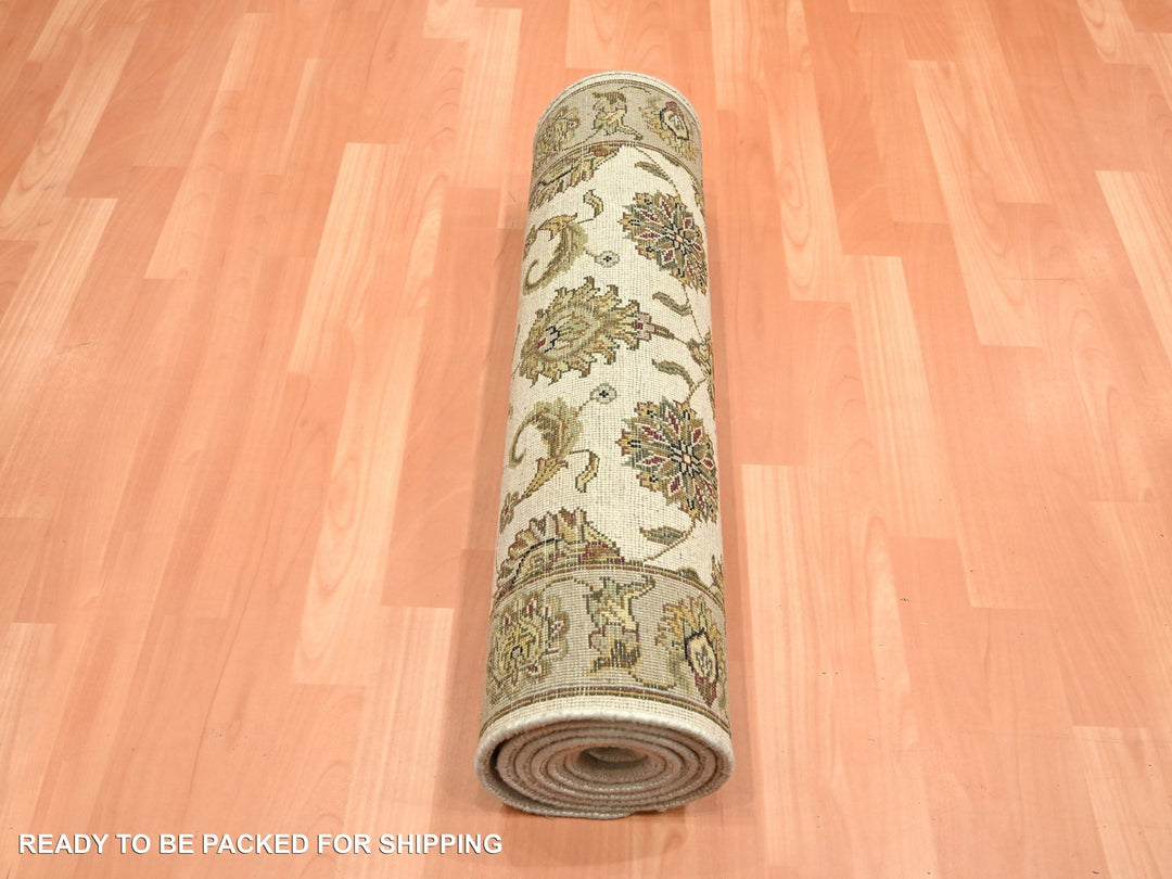 2'6" x 8'0" New Hand Knotted Ivory Wool & Silk Runner Oriental Rug - MOA10275612