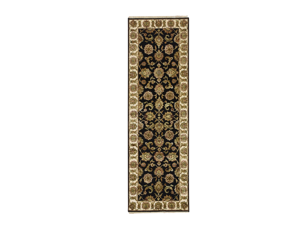 2'6" x 8'0" New Hand Knotted Black Wool & Silk Runner Oriental Rug - MOA10275614